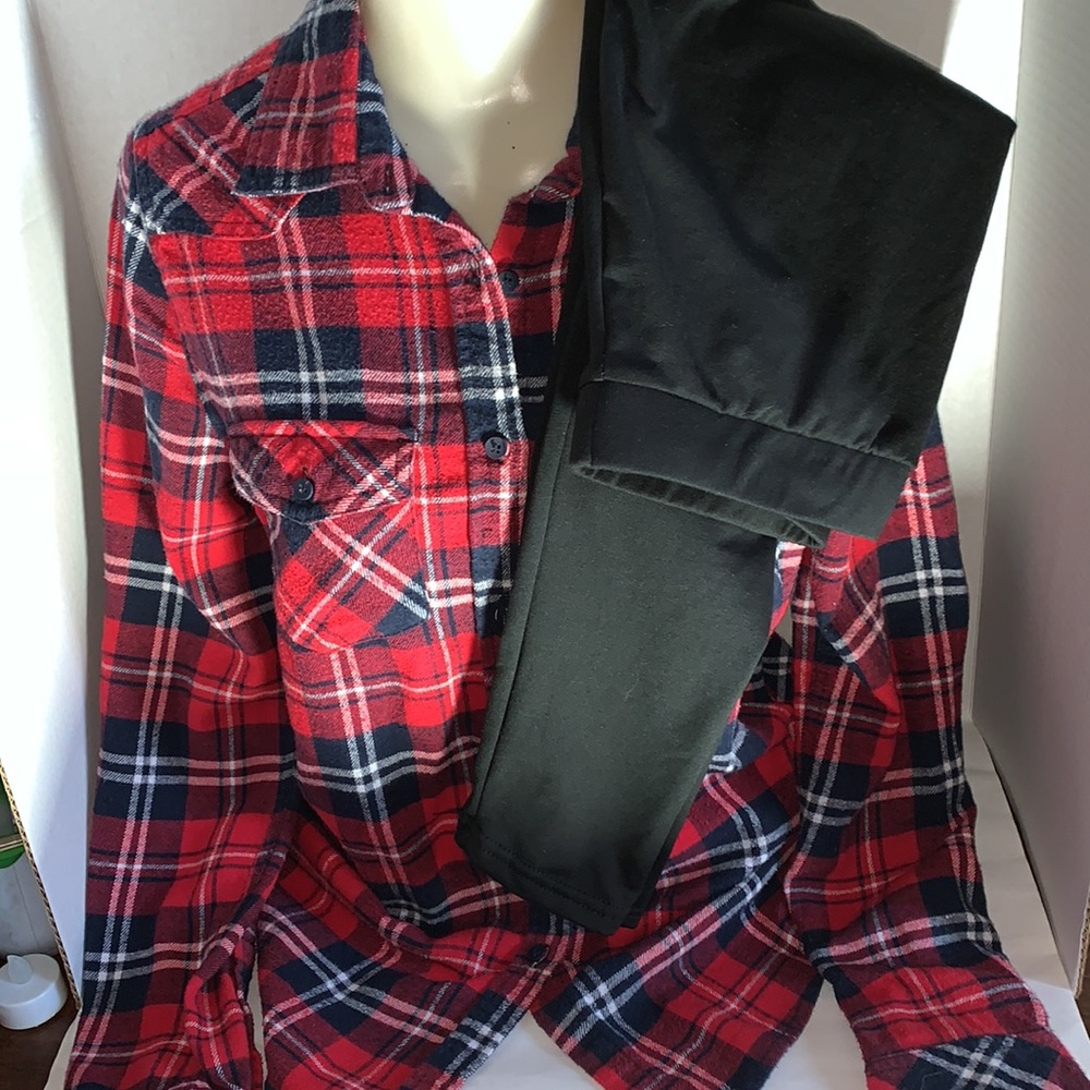 Flannel Shirt & Never Worn New Black Leggings  By shosho Both Size Small